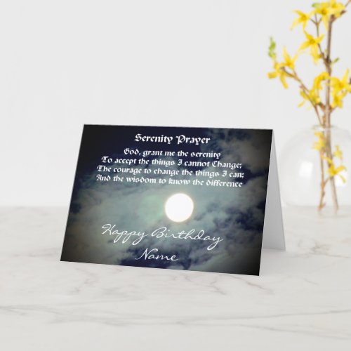 Serenity Prayer Full Moon Personalized Birthday  Card
