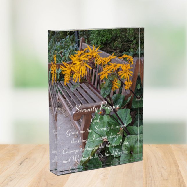 Serenity Prayer Garden Bench Floral Photo Block (In Situ)