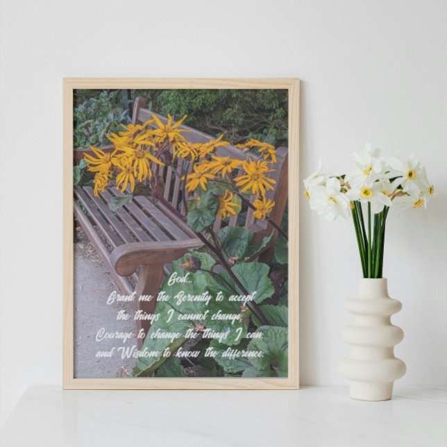 Serenity Prayer Garden Bench Floral Photo Print (In Situ)