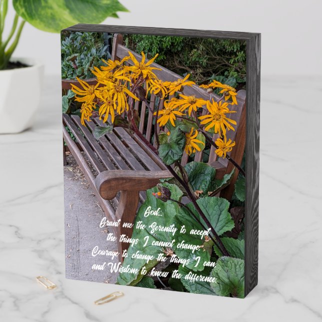 Serenity Prayer Garden Bench Floral Wooden Box Sign (In Situ Vertical)