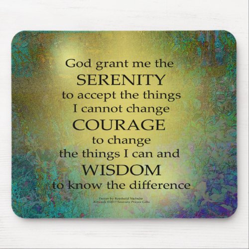 Serenity Prayer Gold on Blue_Green Mouse Pad