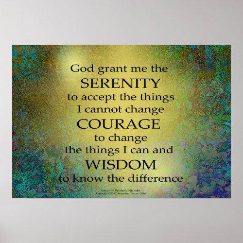 Serenity Prayer Gold on Blue_Green Poster