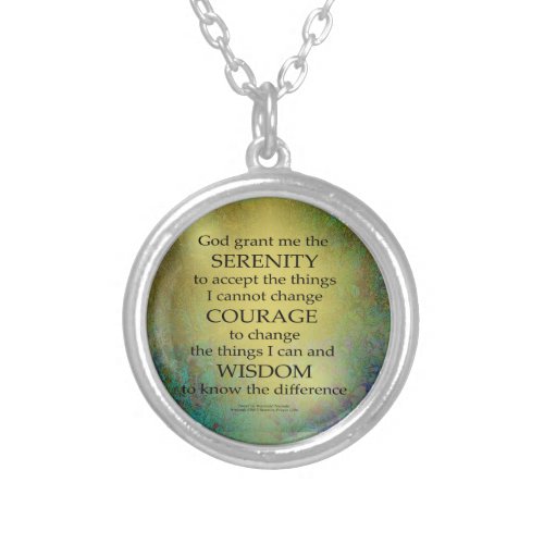 Serenity Prayer Gold on Blue_Green Silver Plated Necklace