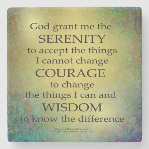 Serenity Prayer Gold on Blue_Green Stone Coaster