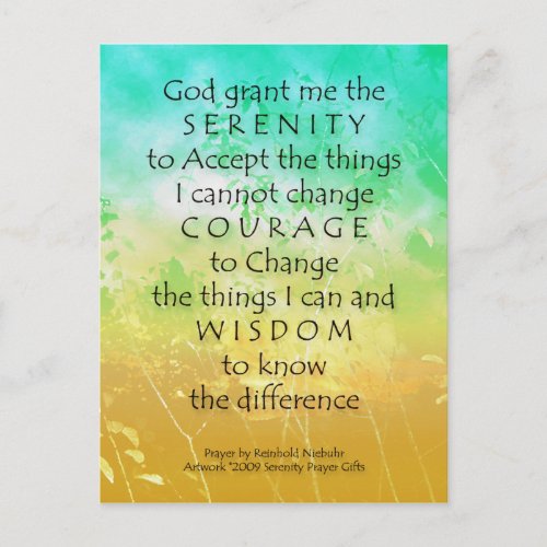 Serenity Prayer Green  Gold Landscape Postcards