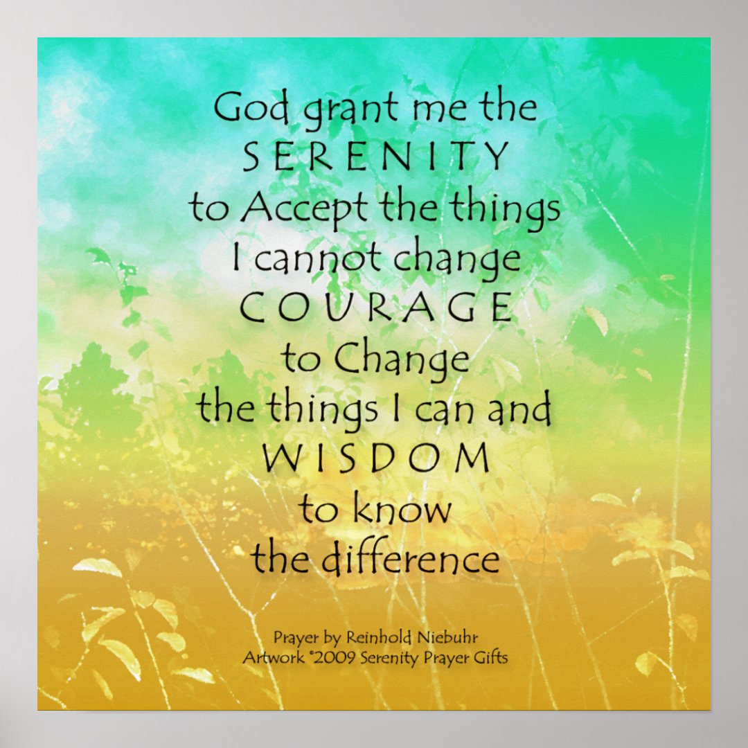 Serenity Prayer Green & Gold Landscape Poster | Zazzle