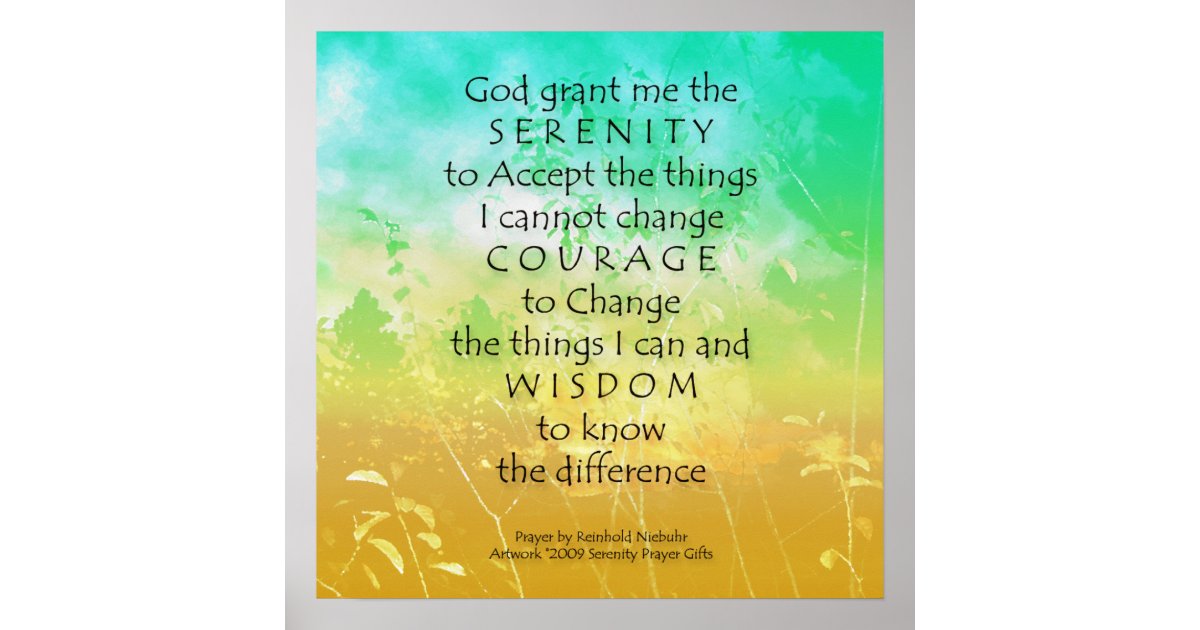 serenity prayer green gold landscape print zazzle