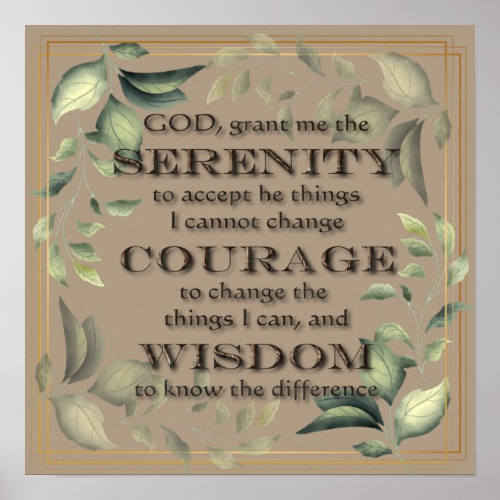 Serenity Prayer Green Leaves Gold Frame Poster | Zazzle.com