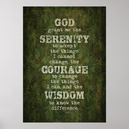 Serenity Prayer Grunge Camouflage Recovery Poster