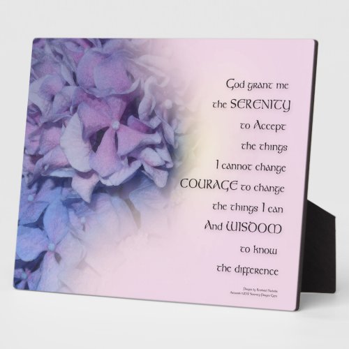 Serenity Prayer Hydrangeas Harmony Purple Pink Plaque
