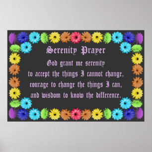 Serenity Prayer in a Rainbow Flowerl Border Poster