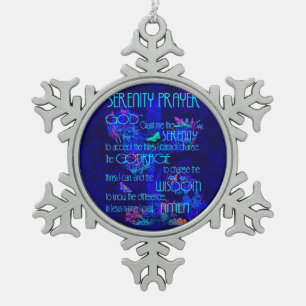 Serenity Prayer in Blue Snowflake Pewter Christmas Ornament