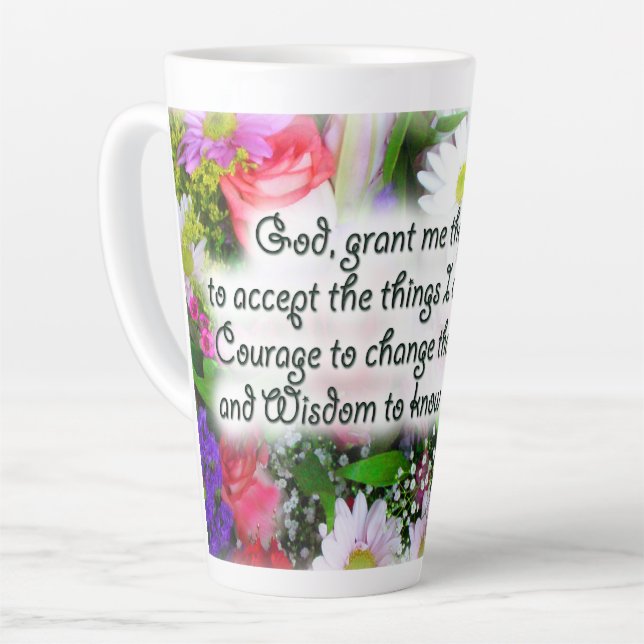 Serenity Prayer in Bouquet Design Latte Mug (Left Angle)