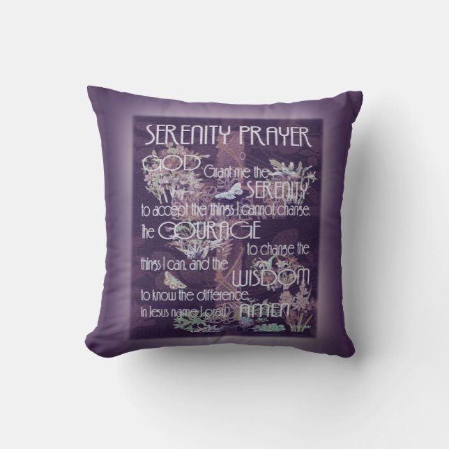 Serenity Prayer in Purple Throw Pillow (Front)