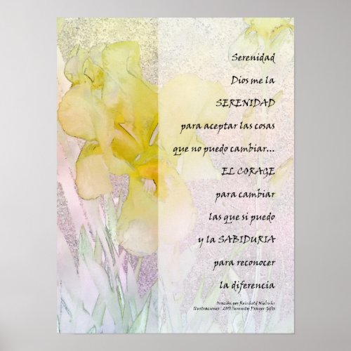 Serenity Prayer in Spanish Yellow Iris Print