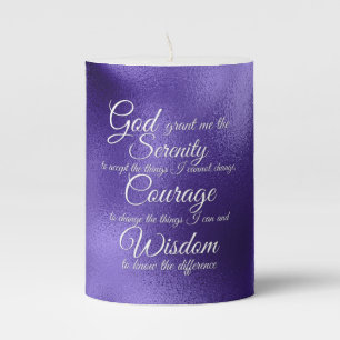 Serenity Prayer in white on purple Two-Tone Coffee Pillar Candle