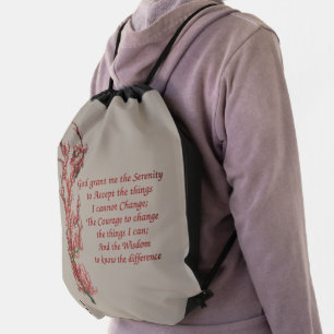 Serenity Prayer Inspirational Floral Drawstring Bag
