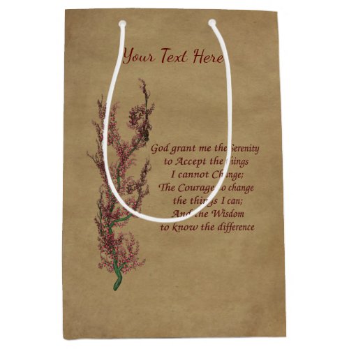 Serenity Prayer Inspirational Floral Personalized Medium Gift Bag