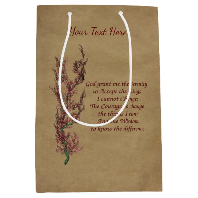 Serenity Prayer Inspirational Floral Personalized Medium Gift Bag (Front)