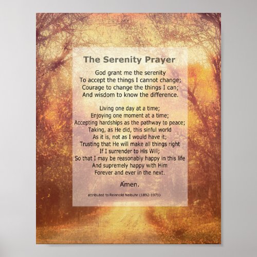 Serenity Prayer inspirational quote on nature art Poster
