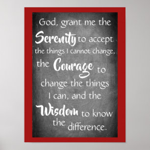 Serenity Prayer Inspiring Quote Modern Red Gray  Poster