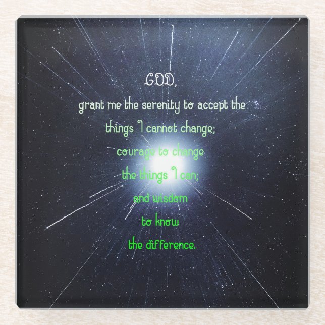 Serenity Prayer Inspiring Vintage Christian Art Glass Coaster (Front)
