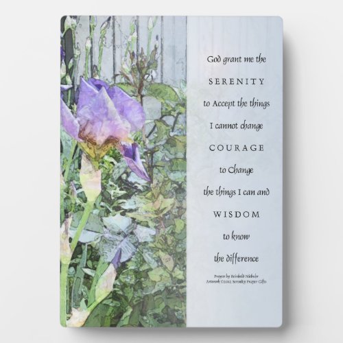 Serenity Prayer Irises and Fence Plaque