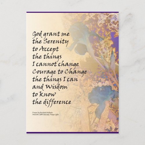 Serenity Prayer Irises Blue and Orange Postcard