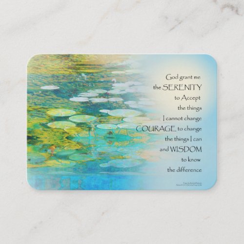 Serenity Prayer Koi Pond Blue Green Business Card