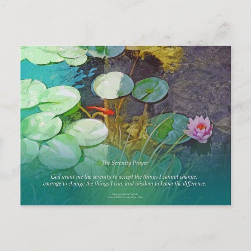 Serenity Prayer Koi Pond Lotus Postcard