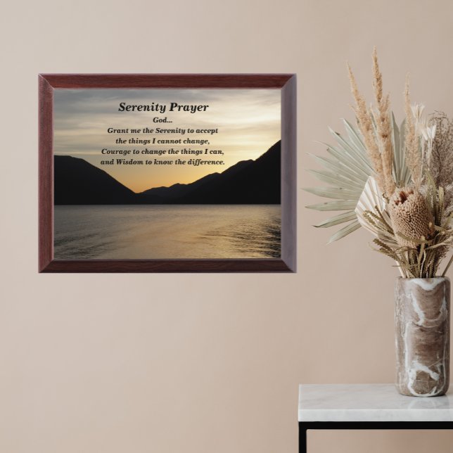 Serenity Prayer Lake Sunset Landscape Wall Plaque (In Situ)