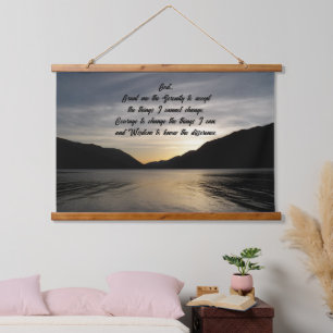 Serenity Prayer Lake Sunset Silhouette Photo Hanging Tapestry