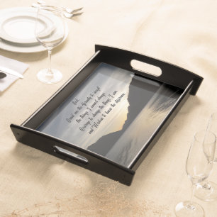 Serenity Prayer Lake Sunset Silhouette Photo Serving Tray