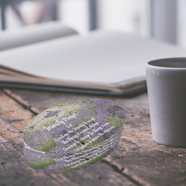 Serenity Prayer Lavender Garden Floral Paperweight (In Situ)