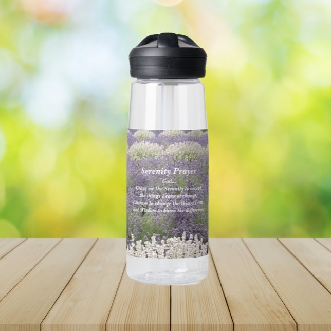 Serenity Prayer Lavender Garden Floral Water Bottle (In Situ Table)