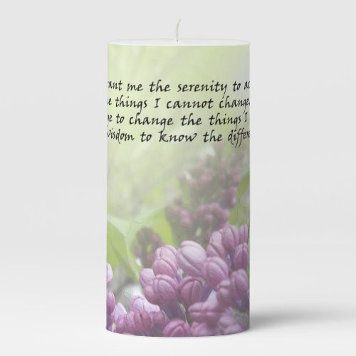 Serenity Prayer Lilac Buds Pillar Candle