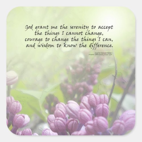 Serenity Prayer Lilac Buds Square Sticker