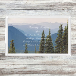 Serenity Prayer Misty Mountains Landscape Acrylic Tray