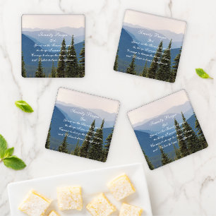 Serenity Prayer Misty Mountains Landscape Coaster Set