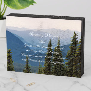 Serenity Prayer Misty Mountains Landscape Wooden Box Sign