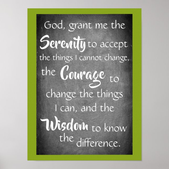 Serenity Prayer Modern Green Chalkboard Poster (Front)