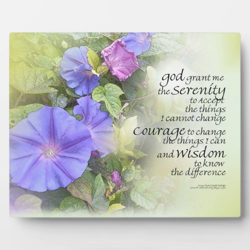 Serenity Prayer Morning Glories Glow Plaque