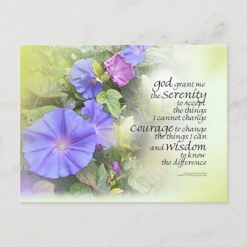 Serenity Prayer Morning Glories Glow Postcard