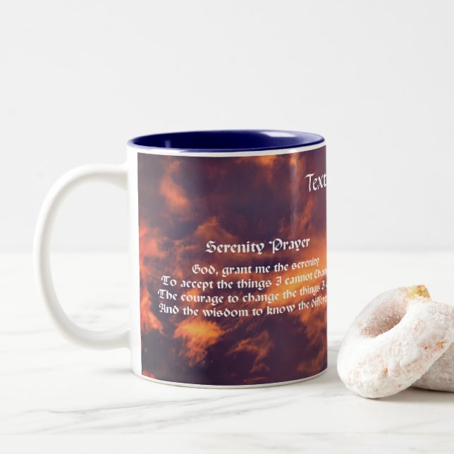 Serenity Prayer Morning Sky Inspirational Two-Tone Coffee Mug (With Donut)