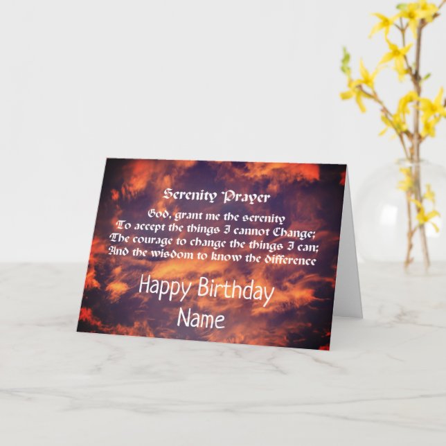 Serenity Prayer Morning Sky Personalized Birthday  Card (Yellow Flower)