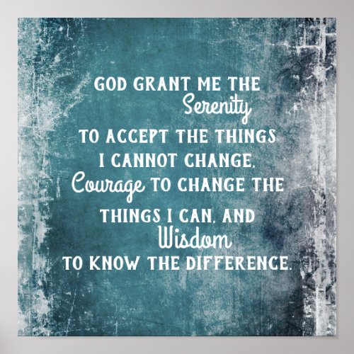 Serenity prayer motivational quote distressed blue poster
