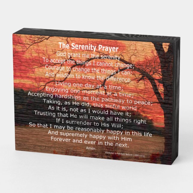 serenity prayer motivational quote on nature art wooden box sign (Angled Horizontal)