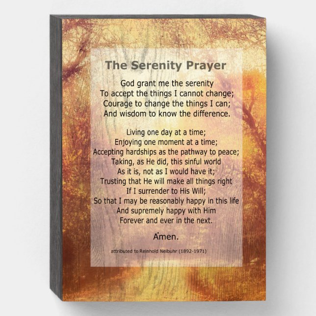 serenity prayer motivational quote word art wooden box sign (Front Vertical)