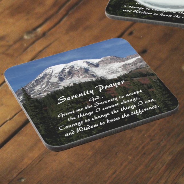 Serenity Prayer Mount Rainier Landscape Beverage Coaster (In Situ Angled)