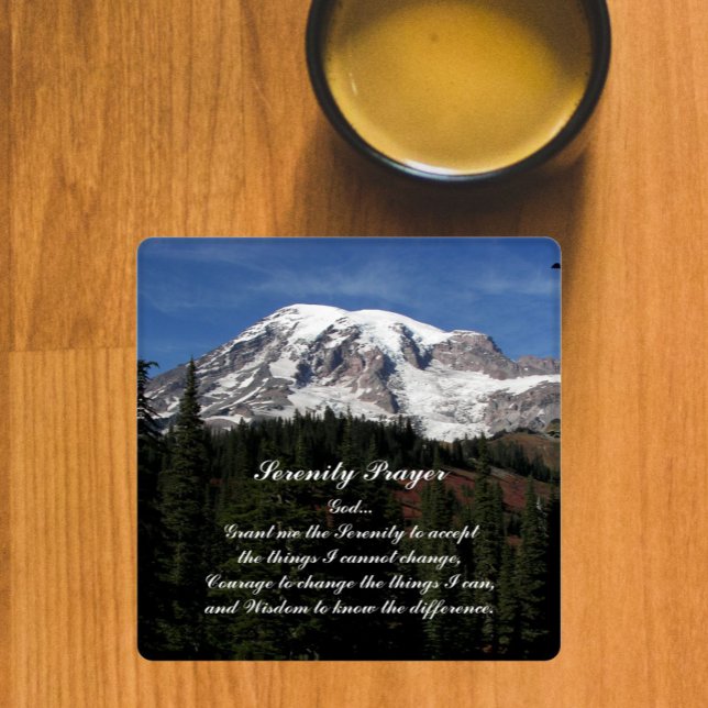 Serenity Prayer Mount Rainier Landscape Coaster Set (In Situ Mug)